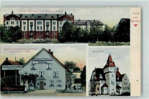 Banteln 1911 Gräflich Benningsen`sche Mühle Hotel u. Restaurant Lindenhof Herrnehaus Lithographie