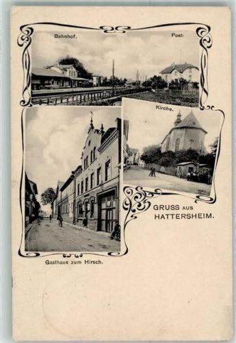 Hattersheim 1915 Bahnhof Post Kirche Gasthaus Zum Hirsch