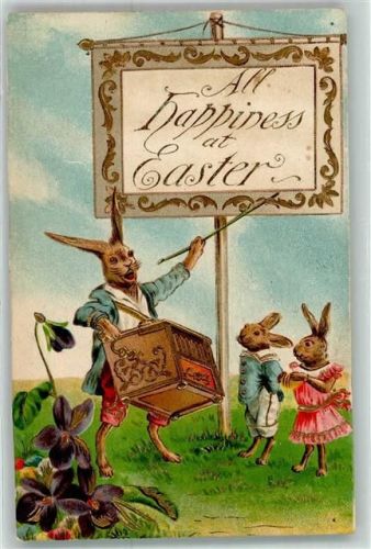 Hasen vermenschlicht Happiness Easter Ostern AK