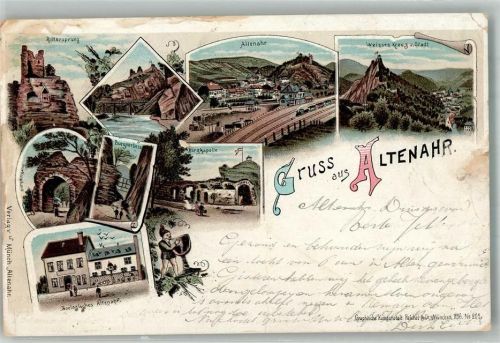 Altenahr Zwerg Wein Eisenbahn Burg Lithographie Rittersprung