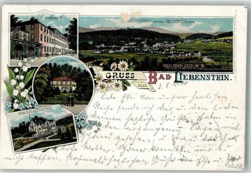 Bad Liebenstein 1900 Kurhaus Villa Federova Schloss Altenstein Eisenbahn Lithographie