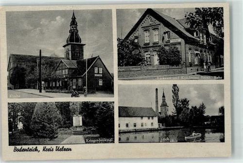 Bodenteich Bäckerei Rabe Kirche Kriegerdenkmal Teich Ruderboot
