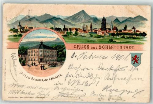 Selestat 1901 Hotel Restaurant E. Kanser Wappen