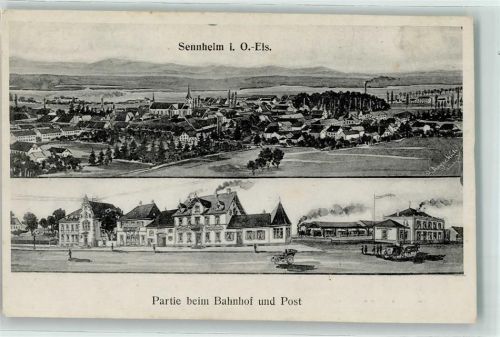Cernay beim Bahnhof und Post sign.