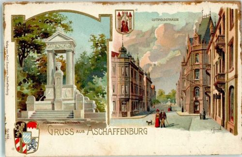 Aschaffenburg Monumentalbrunnen Luitpoldstraße Wappen sign
