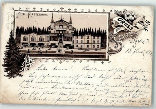 Schierke 1895 Vorläufer Hotel Fürstenhöh Lithographie