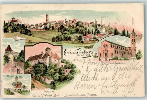Friedberg Maria Alber Schloß Stadtpfarrkirche Bahnpoststempel