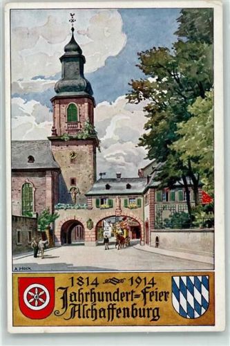 Aschaffenburg 1814 - 1914 Jahrhundertfeier Wappen sign. A. Hock