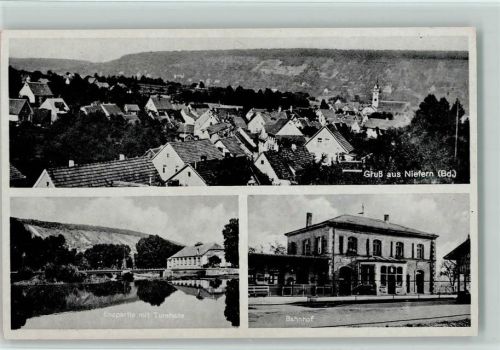 Niefern Gesamtansicht Enzpartie mit Turnhalle Bahnhof
