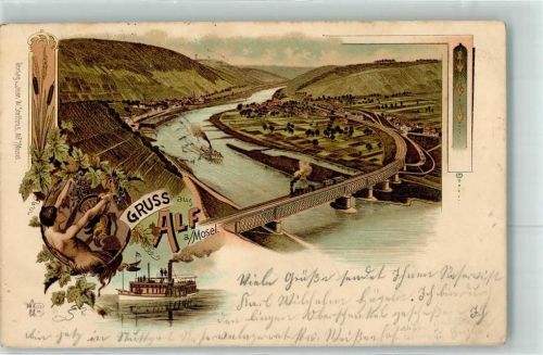 Alf 1914 Moselschiff Brücke Eisenbahn Feldpost WK I K. W. Reserve-Lazarett X Stuttgart