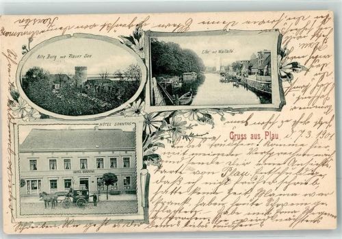 Plau 1901 alte Burg m. Plauner See Elbe m. Wallalle Hotel Sonntag