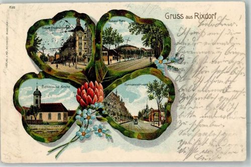 Rixdorf 1909 Blatt Kaiser Friedrichstraße Richard-Straße Böhmische Kirche Hermannstraße Lithographie