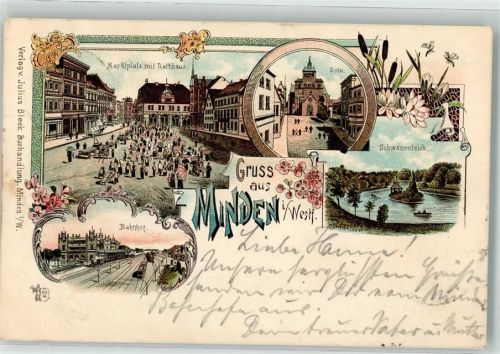 Minden 1898 Bahnhof Mindener Dom Marktplatz Schwanenteich