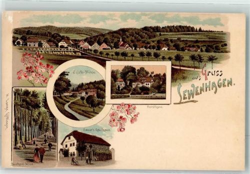 17498 O2201 Levenhagen Lithographie Spiess-Mühle Gasthaus Sauer Buchen-Allee Forsthaus