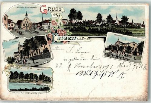 Lingen 1904 Rathaus Kriegerdenkmal Bahnhof Haneken Gymnasium