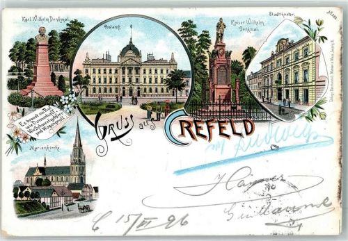 Krefeld 1896 Karl Wilhelm Denkmal Postamt Kaiser Wilhelm Denkmal Stadttheater Marienkirche