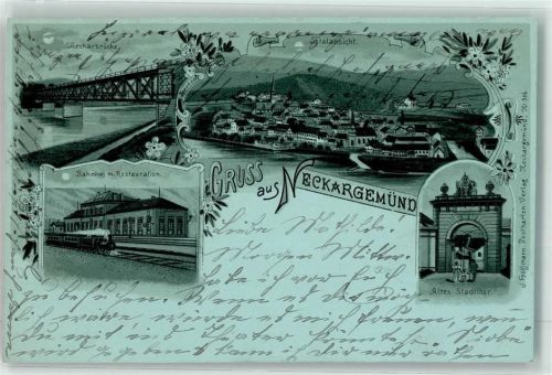 Neckargemünd 1898 Bahnhof Gasthaus Eisenbahn Dampflokomotive Altes Stadttor Neckarbrücke