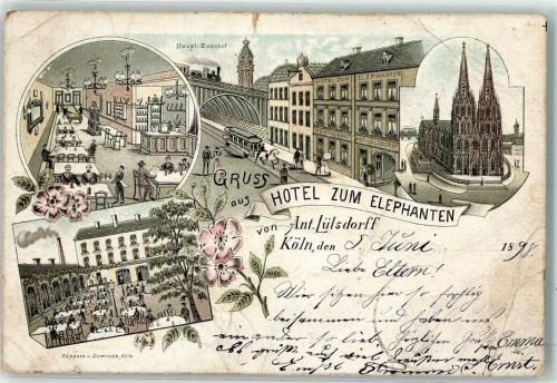 Köln Altstadt-Nord 103 1898 Hotel zum Elephanten Kölner Dom Litho