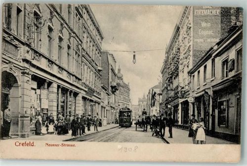 Krefeld 1908 Neusser Straße Straßenbahn Kutsche Foto AK