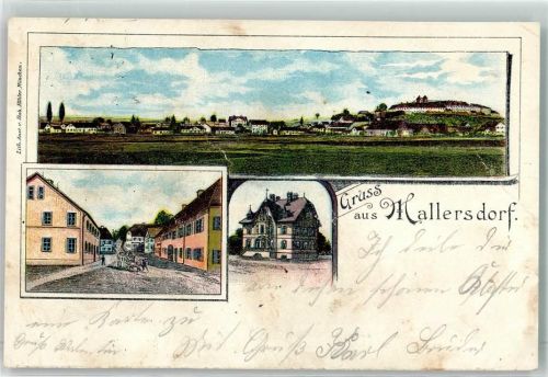 92447 W8467 Mallersdorf vorm Wald 1898 Gebrauchsspuren Dorfstraße Postkutsche Lithographie