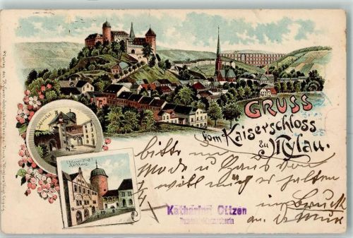 Mylau 1898 Kaiserschloss Schlosshof Rathaus