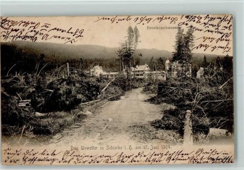 Schierke 1904 Brockenchaussee - Unwetter in Schierke 1904 AK