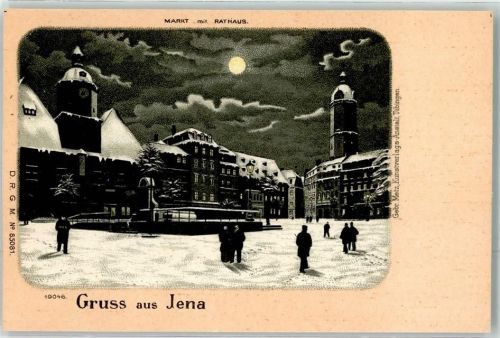Jena Marktplatz Winterlithographie-Mondschein