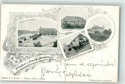 Nové Straseci 1900 Skola na namesti Chorobinec Vila Marinka