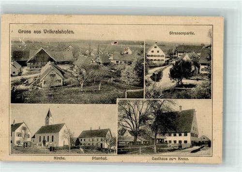 Volkratshofen 1911 Kirche Pfarrhof Gasthaus zum Kreuz # kleines Loch
