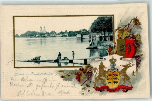 Friedrichshafen 1901 Wappen Bodensee Lithographie Passepartout