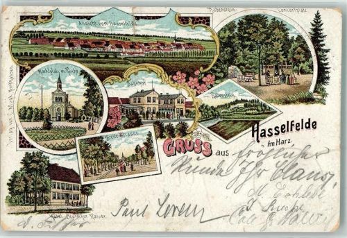 Hasselfelde 1902 Hotel Deutscher Kaiser Breite Straße Marktplatz Rabenstein Lithographie