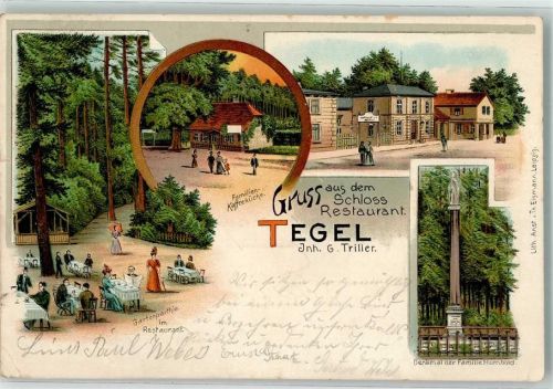 Tegel 1907 Schloß-Restaurant Gartenwirtschaft Denkmal d. Familie Humbold