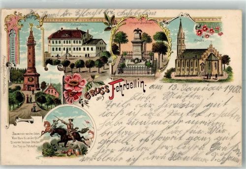 Fehrbellin 1900 Husar Kriegerdenkmal Schulhaus Kirche Gedicht