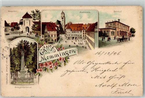Memmingen 1896 Vorläufer Krugstor Marktplatz Bahnhof Kriegerdenkmal Verlag Ottmar Zieher-München