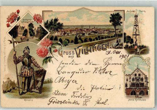Villingen 1901 Ritter Lanze Reichspost Amtsgebäude Aussichtsturm
