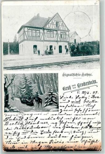 Schierke 1899 Bahnhof Dampflokomotive Signalfichte Hohne Rehe Ort lt. Stempel