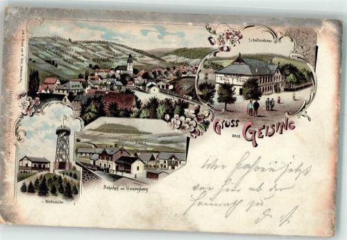 Geising 1898 Wettinhöhe Bahnhof Geisingberg Schützenhaus Bahnpost Geising-Mügeln Zg. 2858