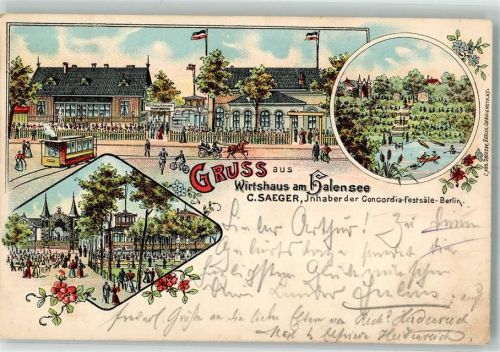 Halensee 1897 Gasthaus am Halensee Gartenwirtschaft Lithographie