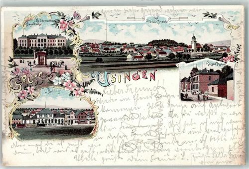 Usingen 1897 Bahnhof Kaiserliches Postamt Kriegerdenkmal Königliches Lehrerseminar Turm Blumen