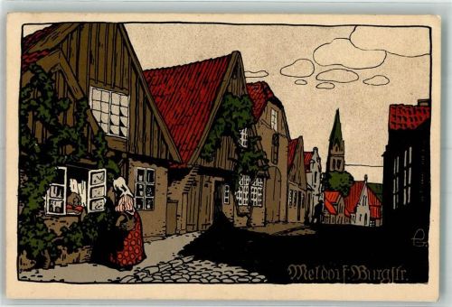 25704 W2223 Meldorf 1915 Künstlersteindruck Biurgstraße