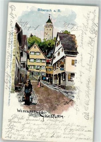 Biberach 1902 Webergerg und Gigelturm sign. K. Fuchs