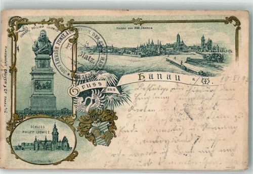 Hanau 1897 Vorläufer 300-Jahr-Feier Philipp Ludwig-Denkmal Schloß Philipp Ludwig II Wappen