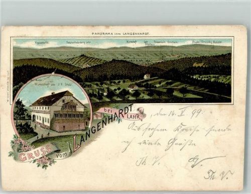 Langenhardt 1899 Lithographie Alpen Gasthaus Stulz beschnitten