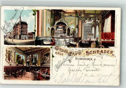 25335 W2200 Elmshorn 1901 Lithographie Cafe Schrader Cafesaal