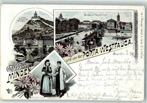 Minden 1895 Vorläufer Weserbrücke Porta Westfalica Volkstrachten Hotel Kaiserhof