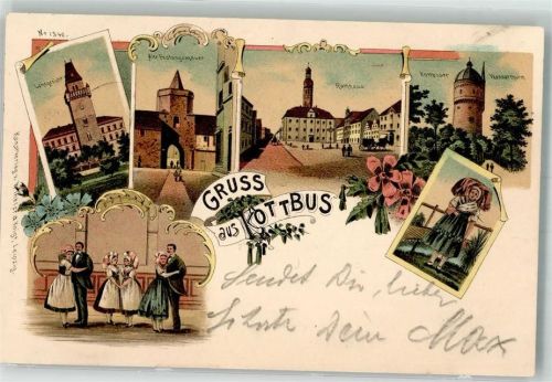 Cottbus 1899 Volkstracht Landgericht Alte Festungsmauer Rathaus Bahnpost Zg. 764
