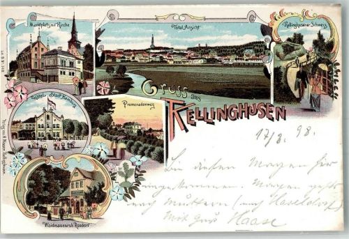Kellinghusen 1898 Lithographie Kellinghusener Schweiz Marktplatz Hotel Stadt Hamburg Waidmannsruh Rosdorf beschnitten