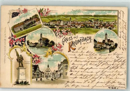 Krumbach 1896 Kriegerdenkmal Marktplatz Krumbad Schloß Stadtpfarrkirche