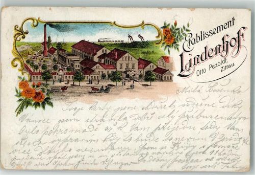 Zittau 1899 Lithographie Gasthaus Etablissement Lindenhof