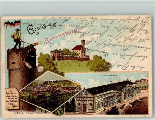 Ravensburg 1904 Veitsburg Neue Konzerthalle Kanone